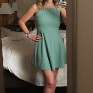 High neck, flowy dress